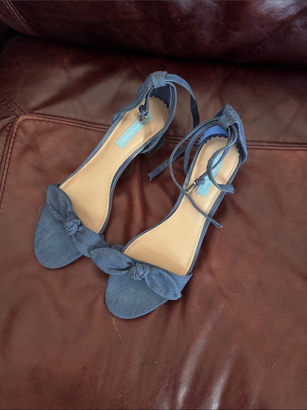 Draper James Blue Knot-Front Ankle-Tie Heels